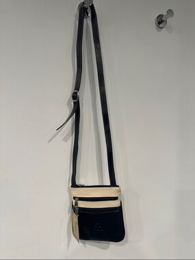 NWY Tica Tula Canvas and Leather Crossbody Bag in Cream and Black